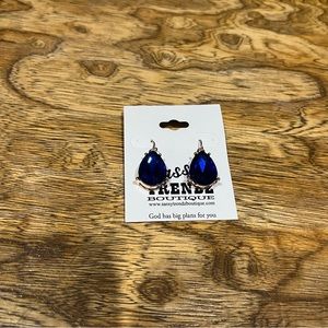 New gold deep blue rhinestone teardrop style earrings